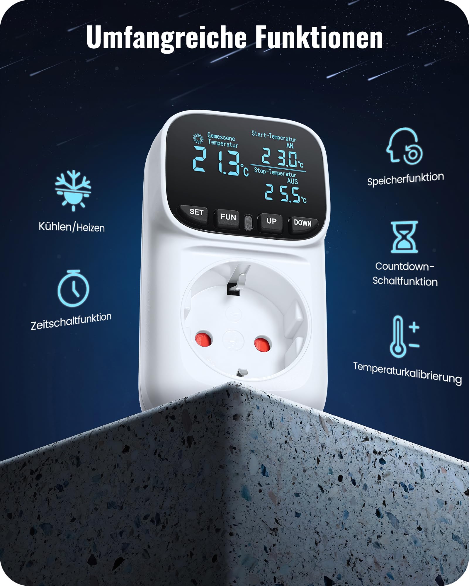 Regolatore di temperatura tedesco, spina 230 V con sonda, interruttore di temperatura digitale, presa termostatica, display LCD VA, 4 modalità di tempo, per serre, frigoriferi