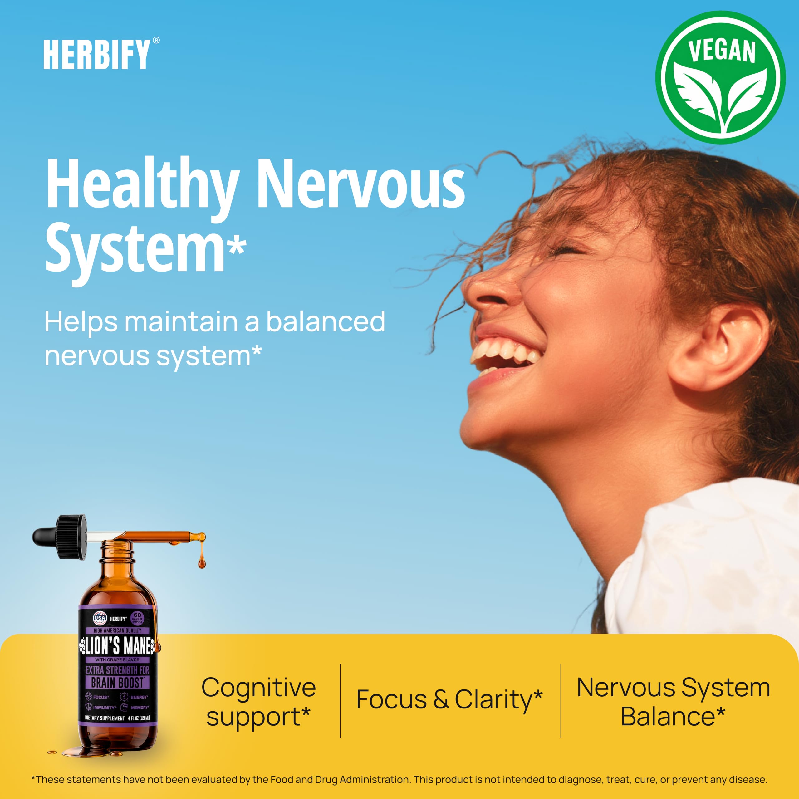 Lions Mane Supplement - Daily Mushroom Supplement for Memory, Focus & Clarity - Brain Booster - Lions Mane Tincture for Immune Support - 4 Fl oz Grape Flavor — Amazon image 3