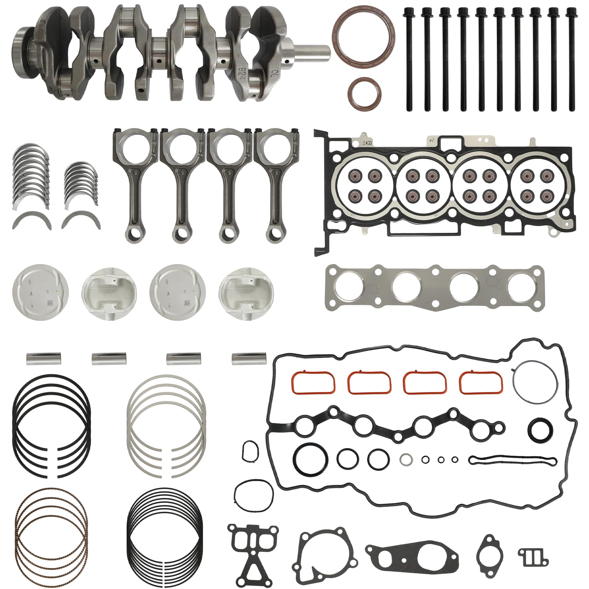2.4 Engine Rebuild Overhaul Kit Crankshaft Piston Kit w/Con-Rods Bearings Fit For Hyundai Santa Fe Tucson Azera Kia Cadenza Optima Sorento Forte