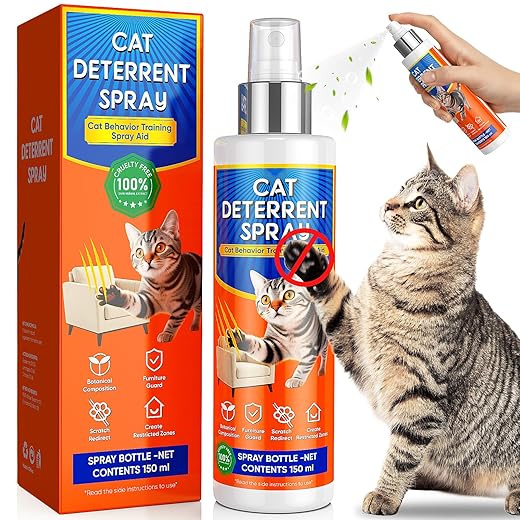 Cat Deterrent Spray - for Indoor & Outdoor, Cat Scratch Deterrent for Furniture Protection, Sofas, Rugs, Curtain - Cats Behavior Training Prevent Urine Marking, with Natural Ingredients(5.07 Fl Oz)