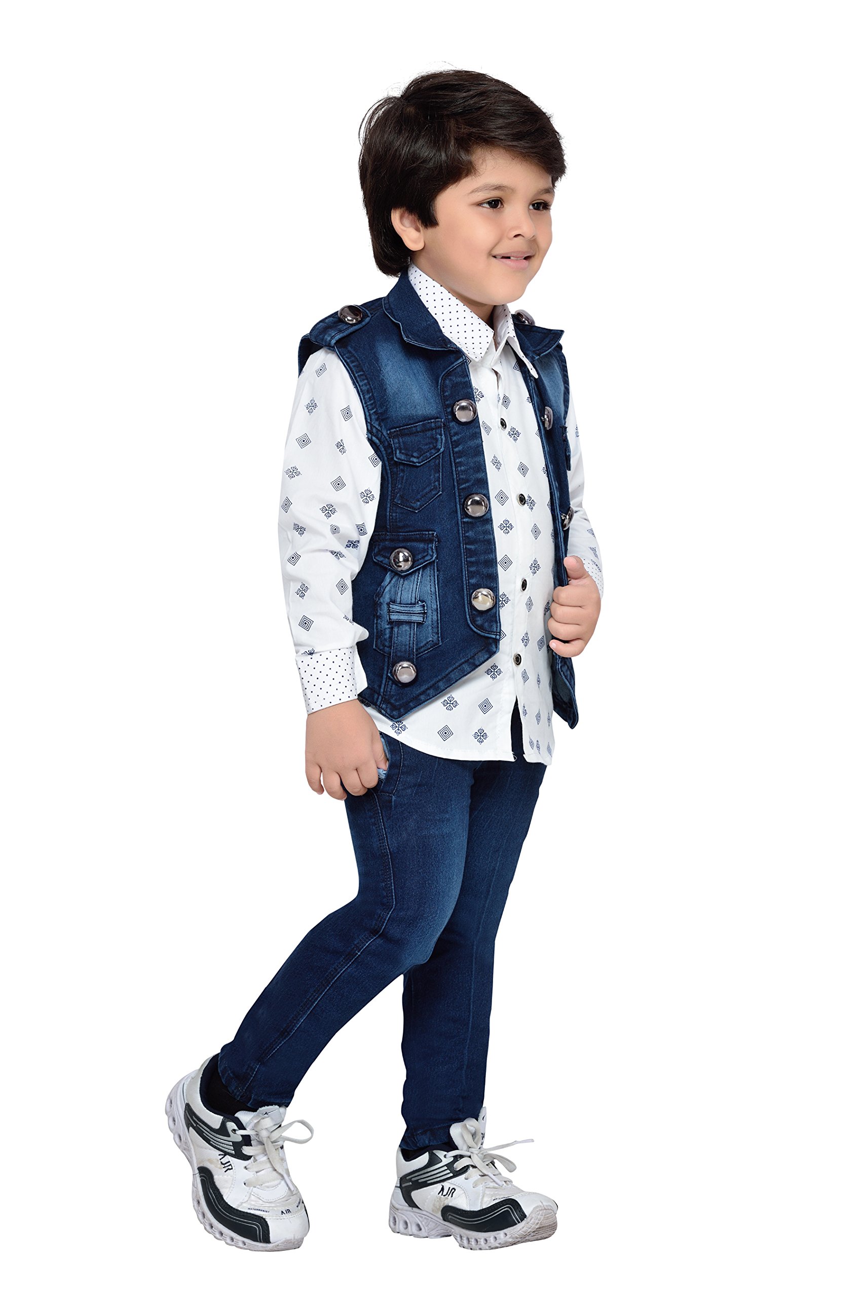 AJ DEZINES Kids Cotton Blend Full Sleeve Blue Shirt & Denim Jeans Clothing Set for Boys - Casual Wear | Festival Wear for boys | Printed Pattern - Regular Fit 2