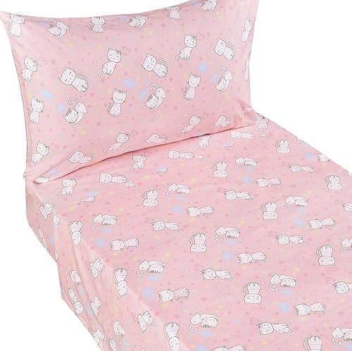 Miniatura 1 de J-pinno Cats Kitty - Juego de sábanas para niños y niñas, 100% algodón, 3 piezas, de dibujos animados, sábana encimera y funda de almohada,