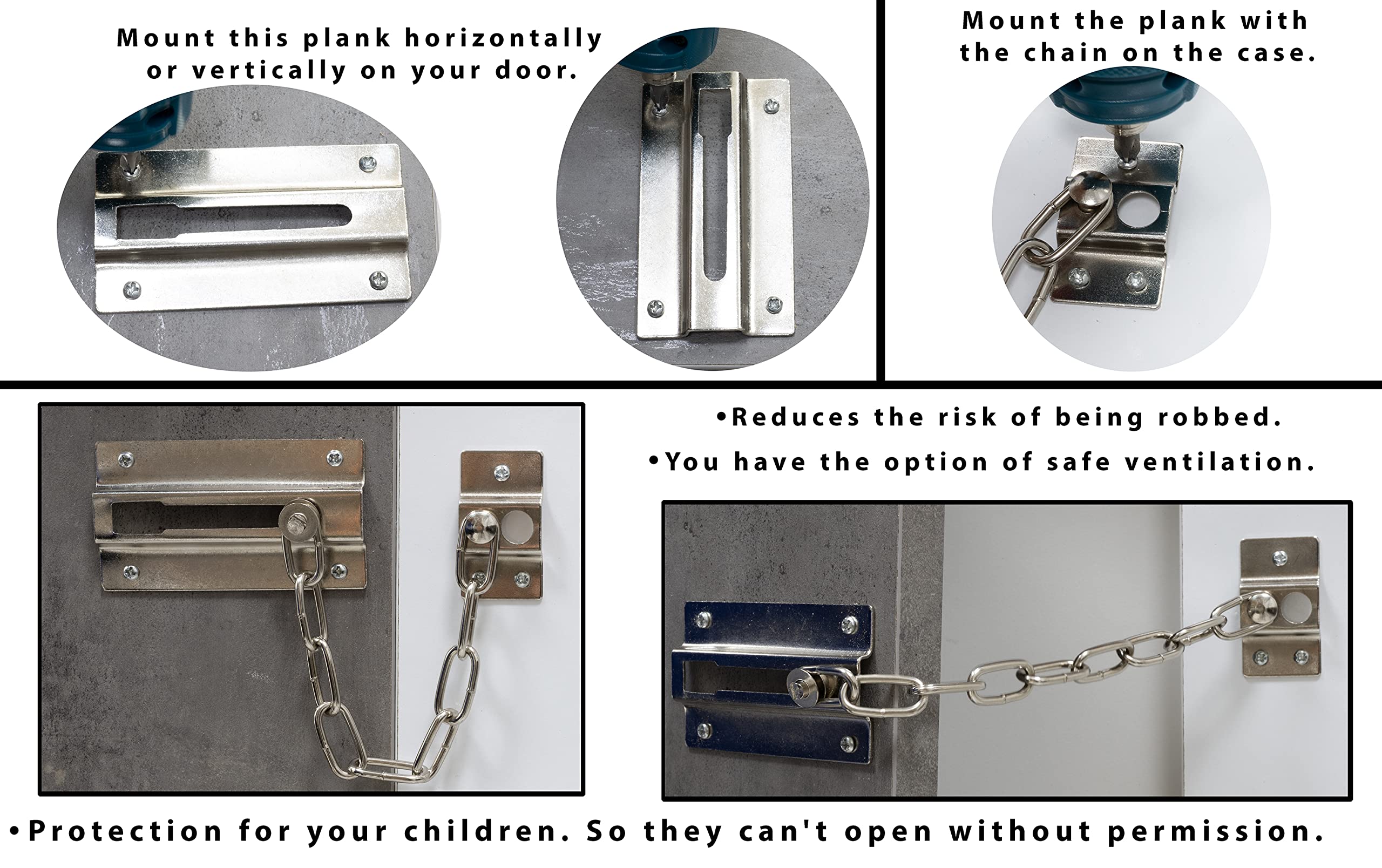 Catena Di Sicurezza AERZETIX Per Porte - 90mm, Acciaio, Argento, Chiavistello Antifurto, Montaggio Semplice