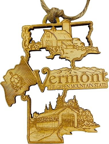 Adorno de Vermont de madera para árbol de Navidad, decoración de recuerdo del estado, decoración navideña