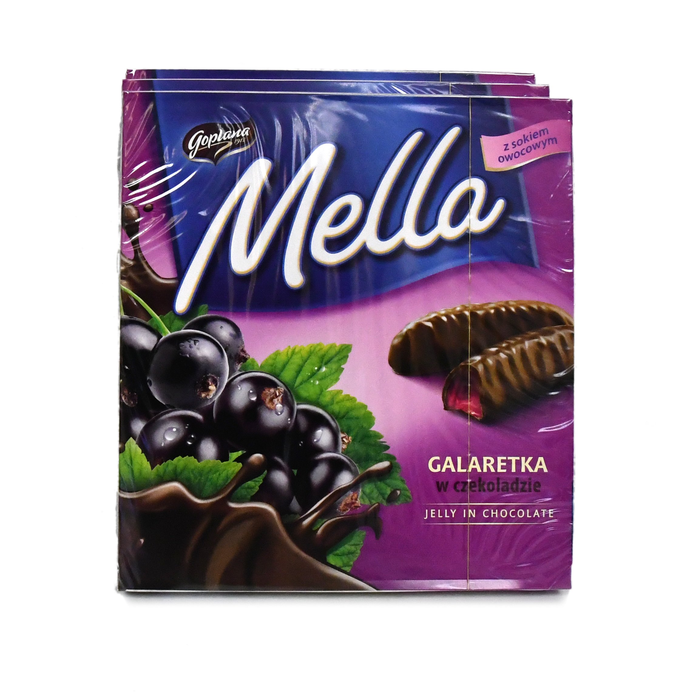 Goplana | Mella | Blackcurrant Flavored | Jelly in Chocolate | 6.7 oz | Pack of 3