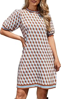 Sweater Dress for Women 2025 Summer Business Casual Short Sleeve Plaid Mini Knit Old Money Dresses Brunch Outfits