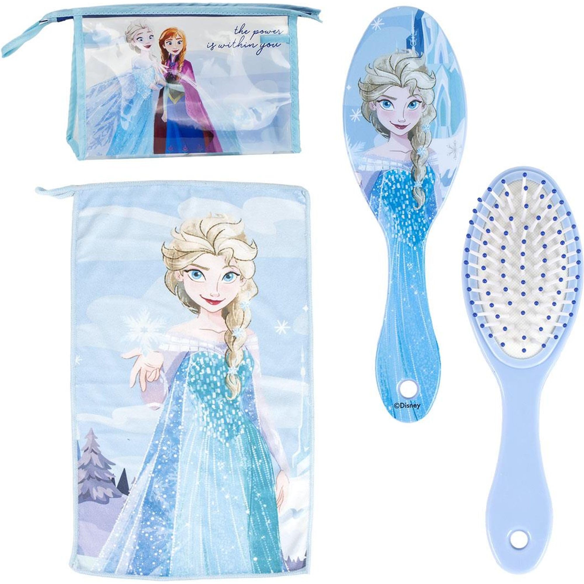 Beauty case toilette viaggio accessori congelati con pettine, asciugamano e sacchetto di congelamento - trousse WC congelato per viaggio o scuola, blu, Beauty case trasparente con chiusura a zip