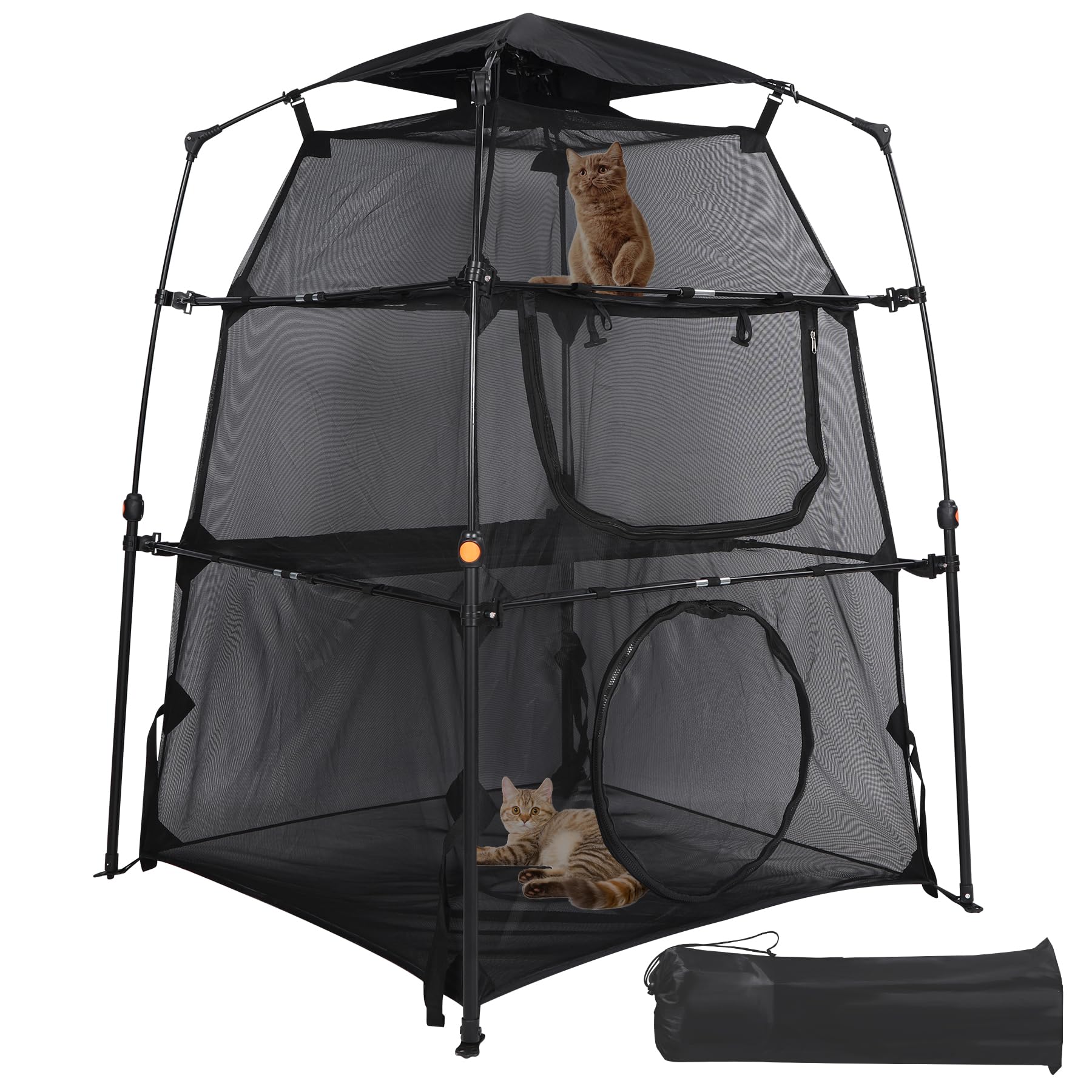Domaker Cat Enclosure Kitten and Cat Playpen for Indoor,Portable and Foldable 3 Tier Cat Cage,Cat Tower Tent with Removable Sunshade,Black