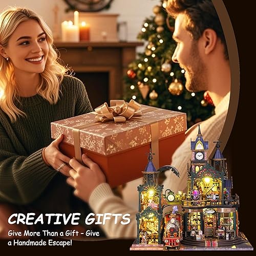 Miniatura 7 de Kit de casa en miniatura, kit en miniatura con tren de vapor, kit de casa de muñecas para adultos y adolescentes, kit de construcción de mini casa