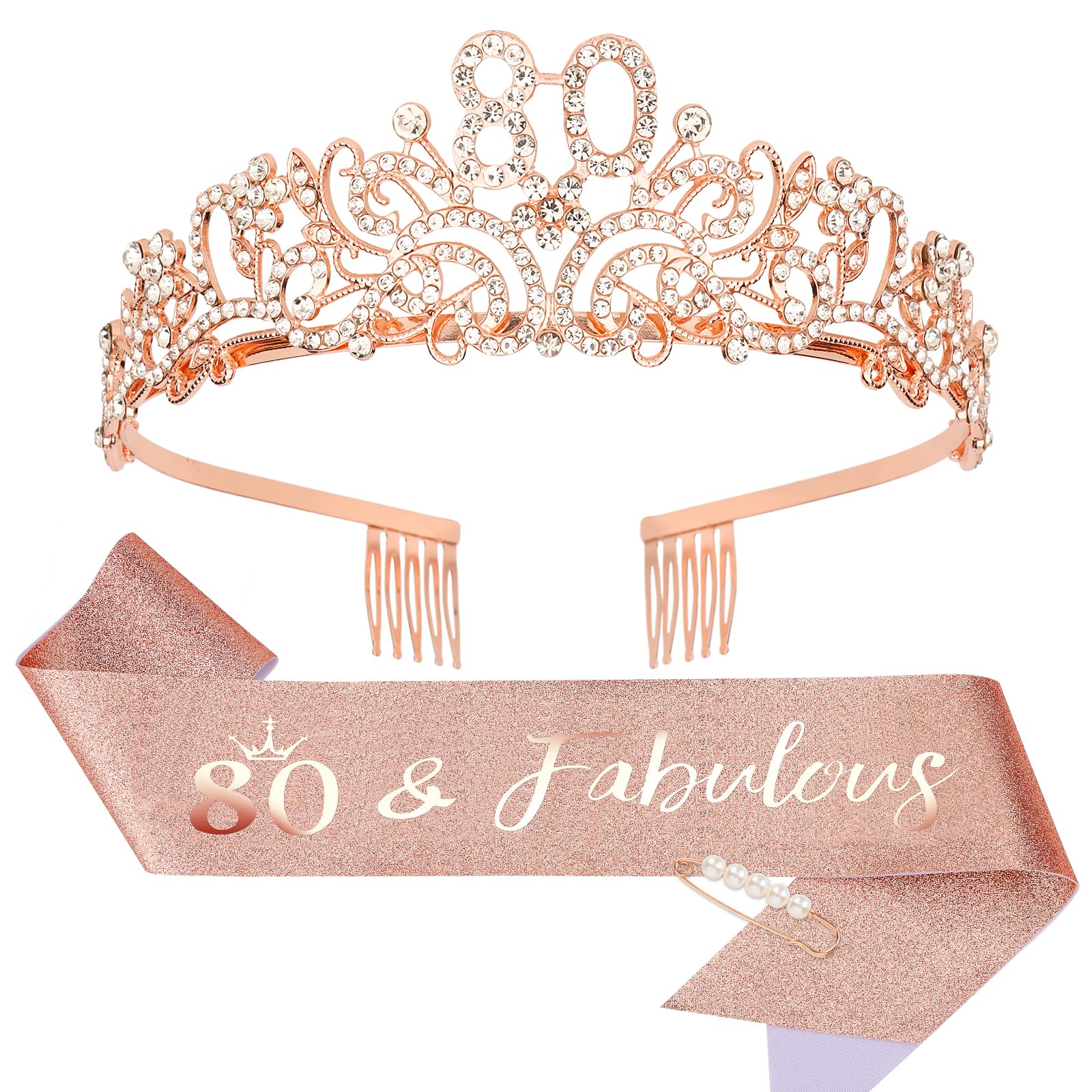 Norbiariz 80th Birthday Crown and Sash Set for Women