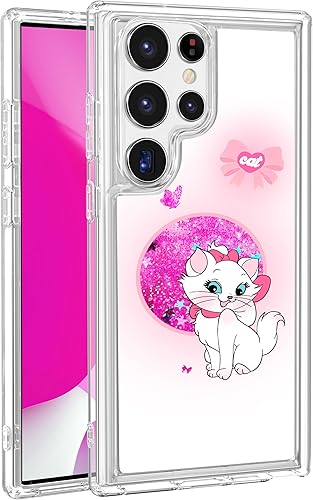 Pncljq Funda para Samsung Galaxy S22 Ultra con purpurina líquida y arenas movedizas, lindo personaje de dibujos animados, Kawaii divertido diseño