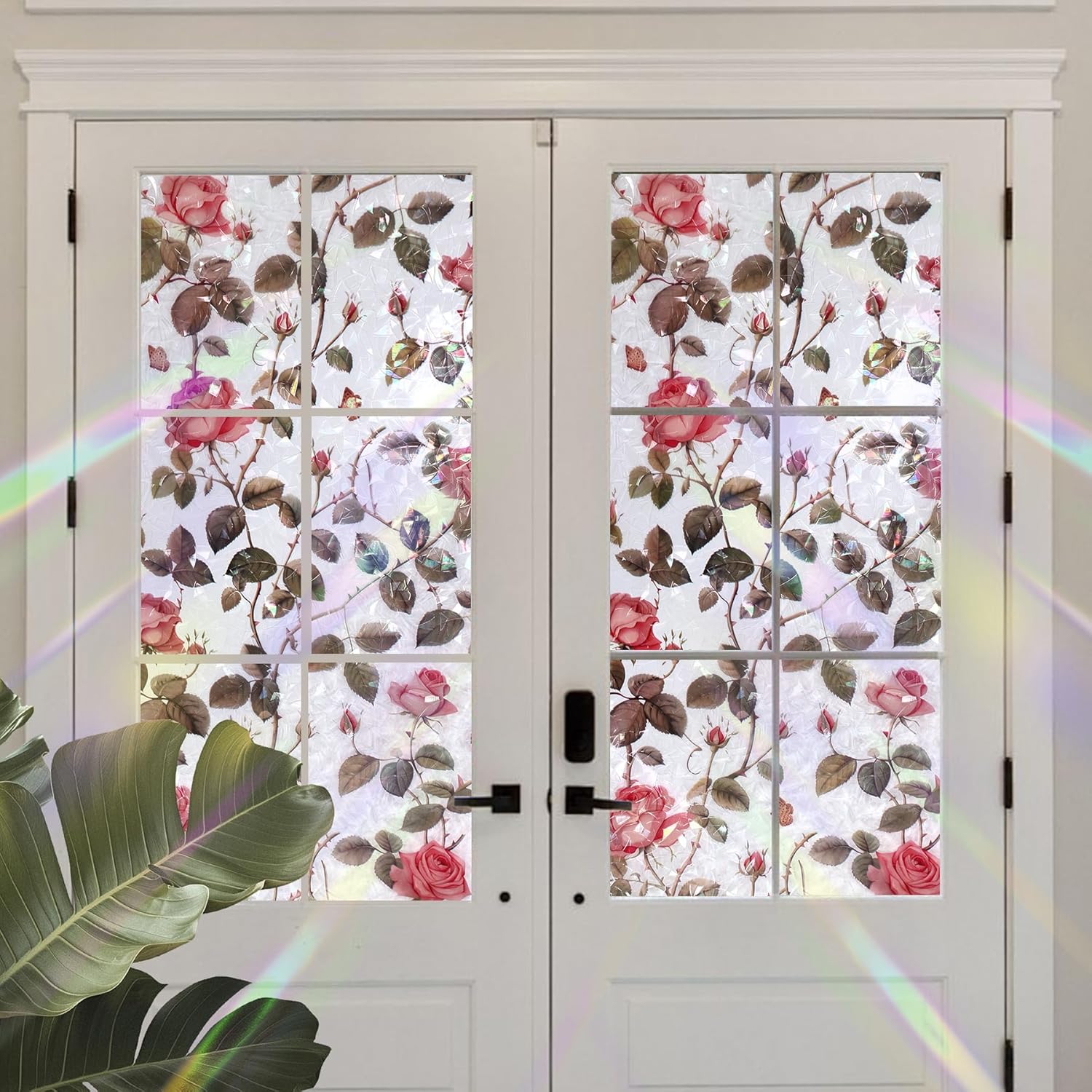 Window Privacy Film Stained Glass Window Film Decorative Static Cling Frosted Glass Cover Window Tint for Home Non-Adhesive 3D Laser UV Blocking