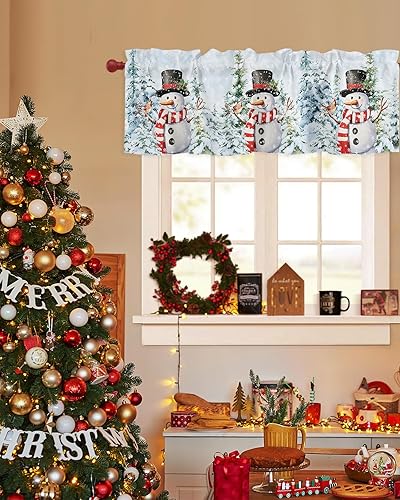 Miniatura 3 de Cenefa de cocina de muñeco de nieve de Navidad con bolsillo para barra, cenefa corta para ventana de árbol de Navidad, cenefa corta para cocina,