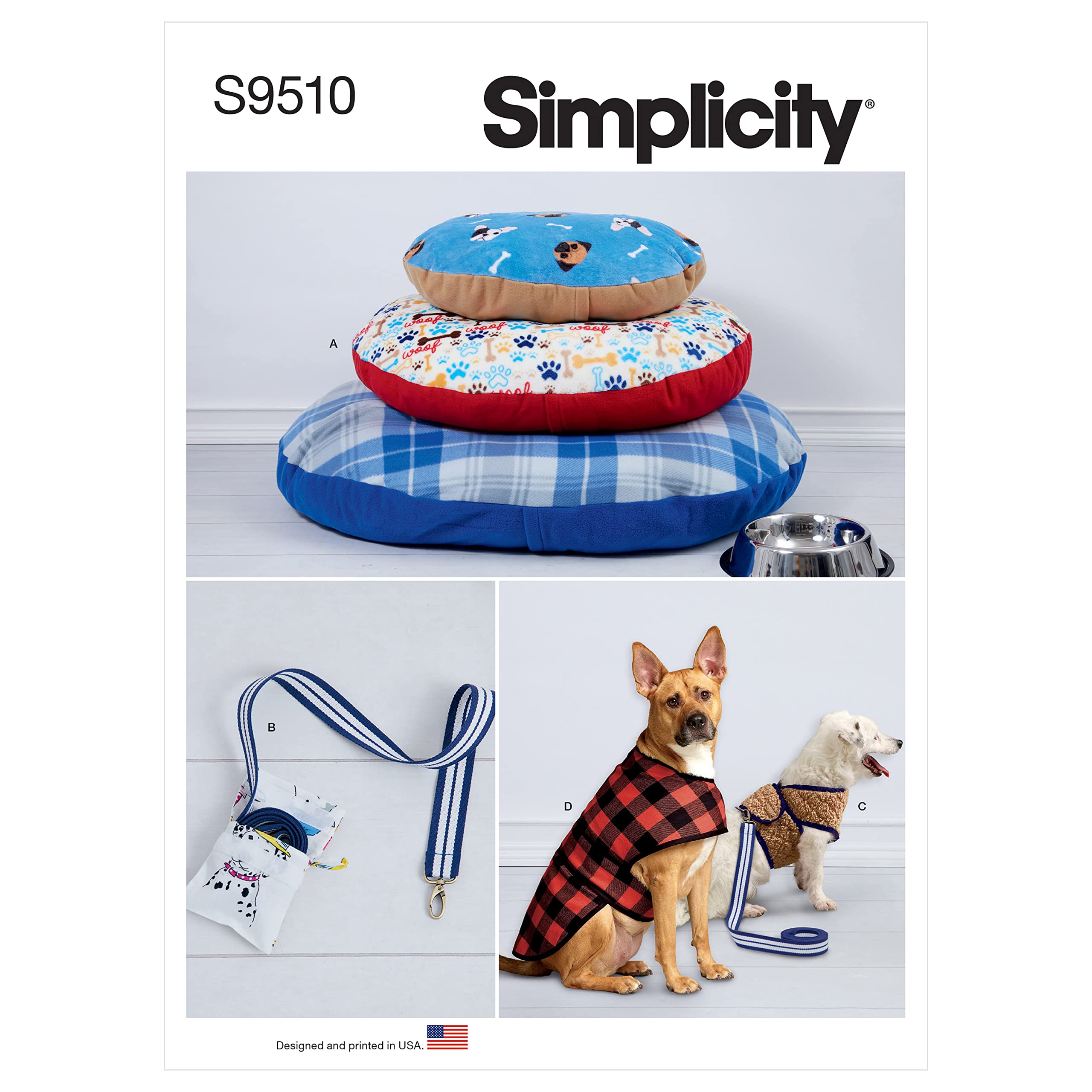 Simplicity SS9510A Dog Beds, Leash with Case, Harness Vest and Coat A in One Envelope, Multicolor