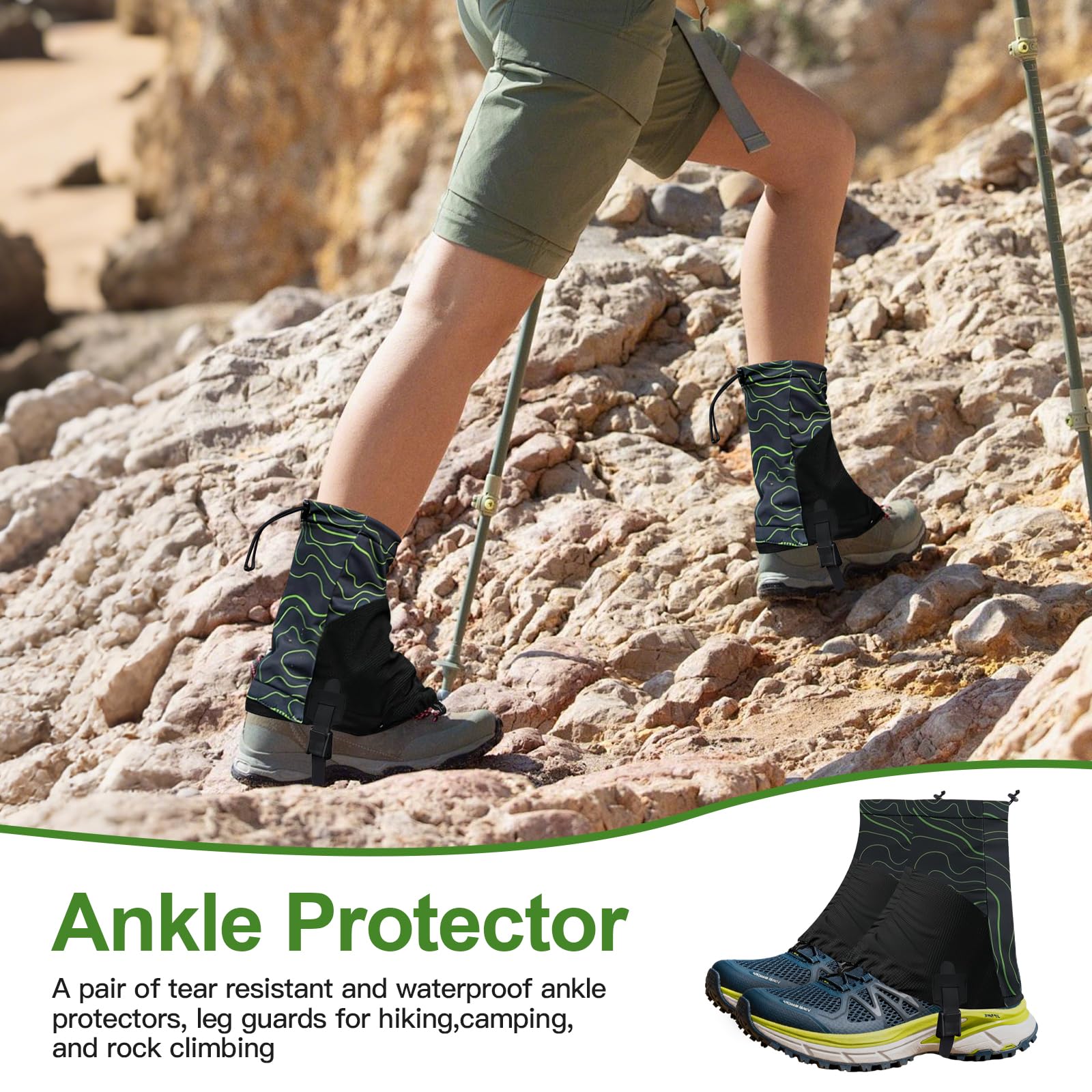 Trail Low Gaiters - Ghette per scarpe da trail running, unisex, impermeabili, per corsa, traspiranti, basse, con protezione antiscivolo e ganci, perfette per escursioni, attività all'aperto