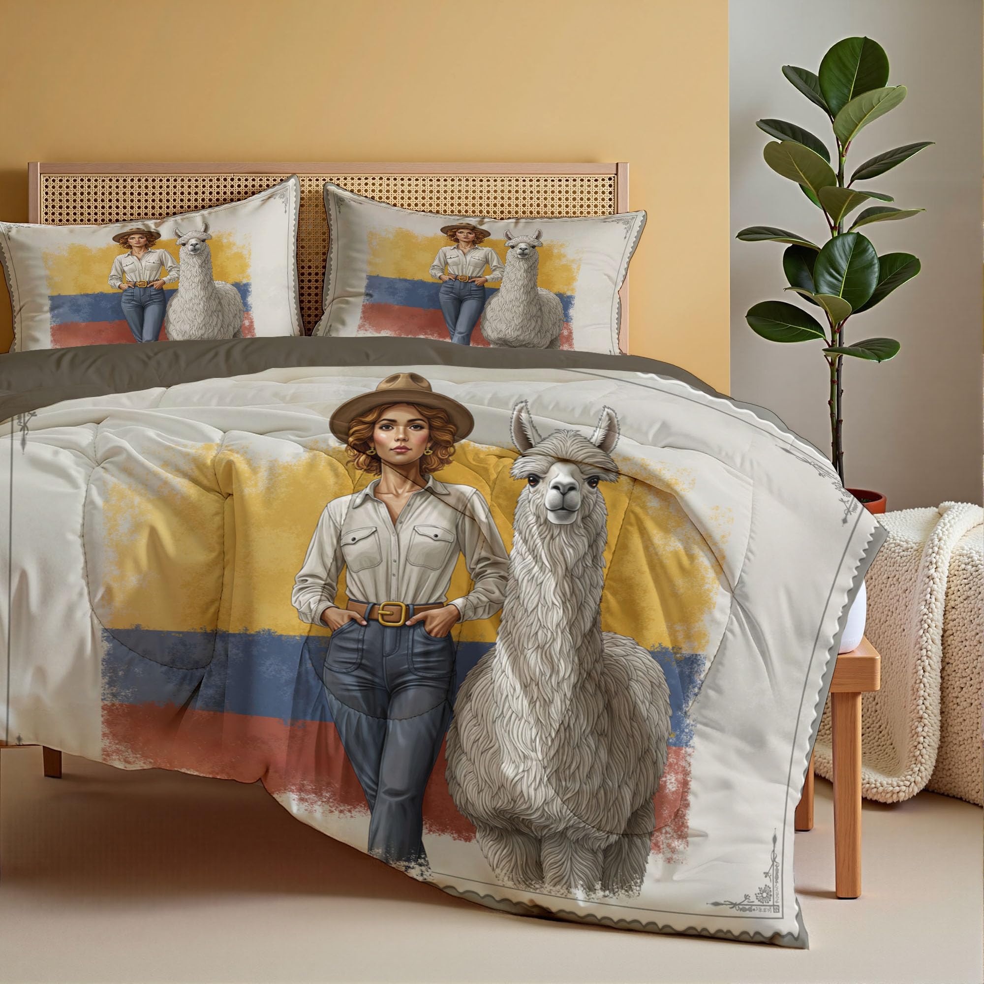 Trapunta Letto Singolo 4 Stagioni Piumone per Bambini, Donna Alpaca Illustrazione Leggero Gradiente Bandiera Set di Biancheria da Letto 140x200cm con 1 Federe,Piumino Lavabile In Lavatrice