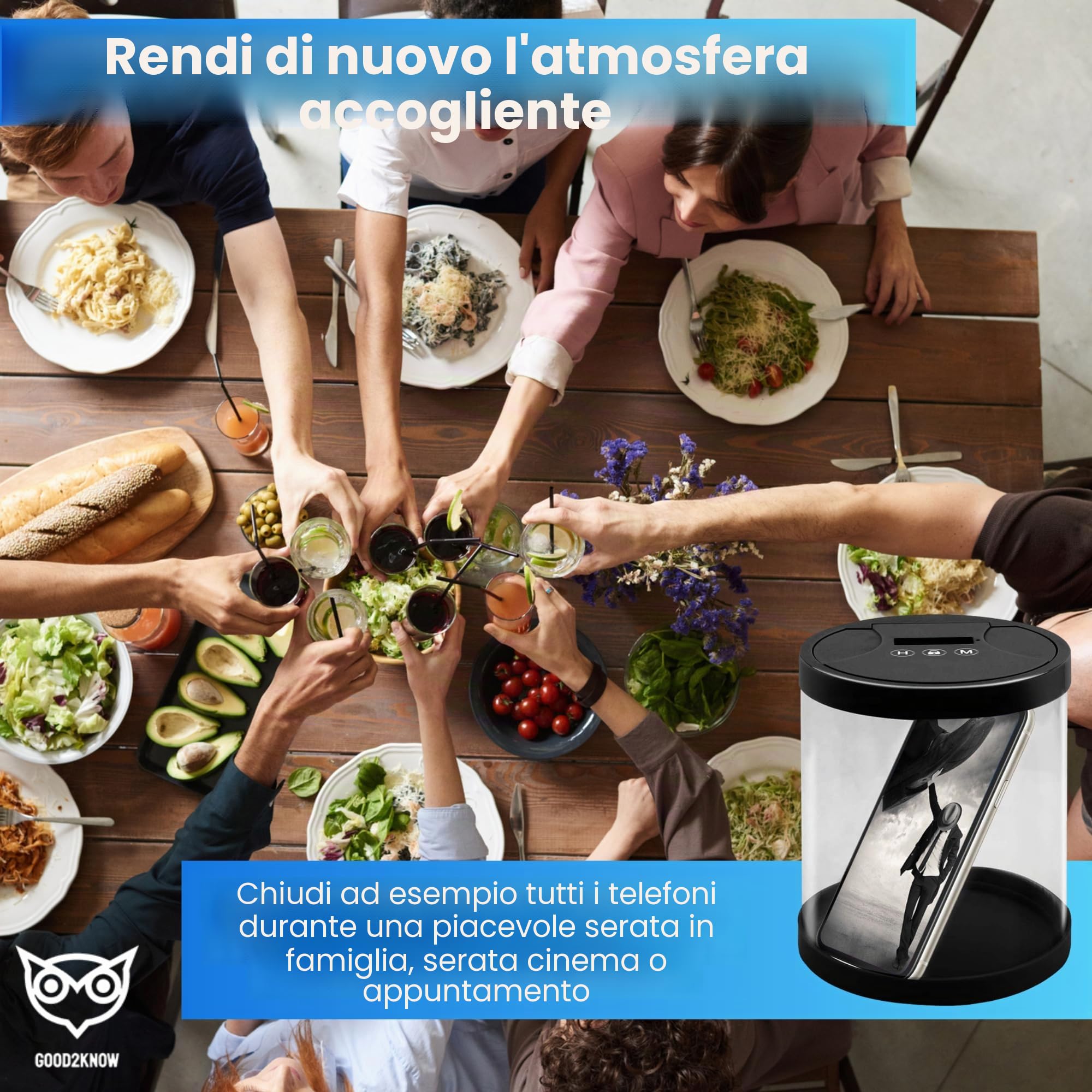 Good2know Cassaforte per telefono con blocco orario, smetti di fumare - Timer - Cassetta di sicurezza - Cucina sicura - Nero - Messa a fuoco e autodisciplina