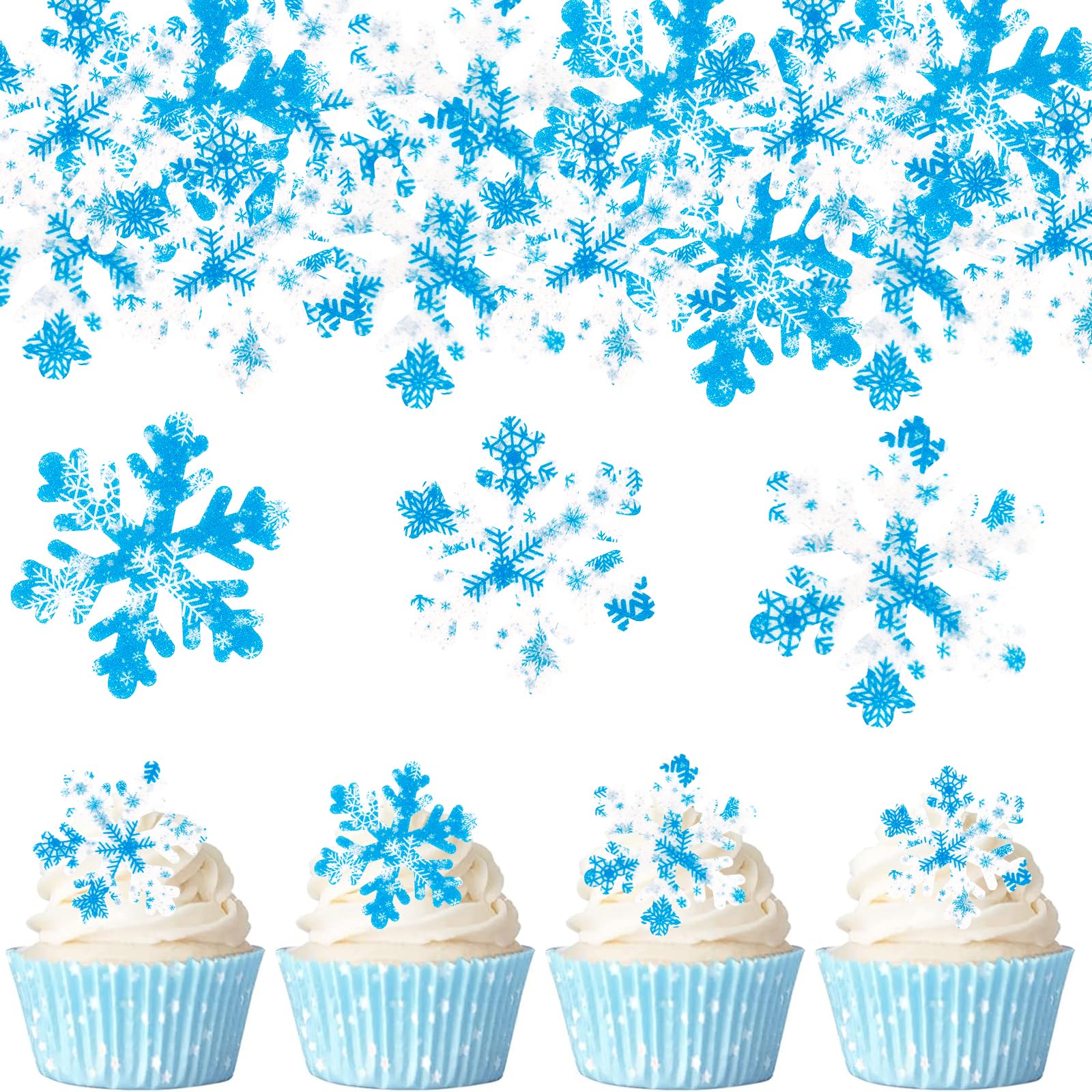 ALLAVA 50 Pcs Edible Snowflake Cake Decorations, Christmas Cupcake Toppers — image 1