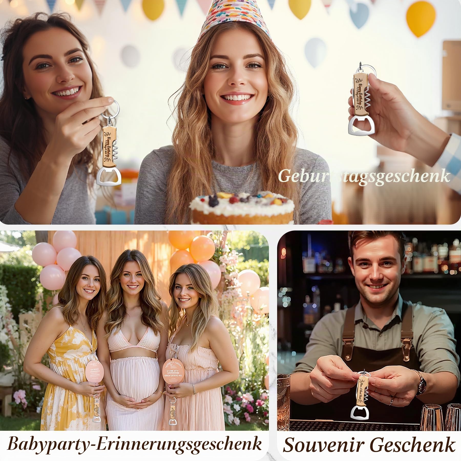 120 STÜCK Personalisierte Multifunktionale Holz Flaschenöffner, Maßgeschneiderte Gastgeschenke für Hochzeiten Geburtstagspartys, Gravierte Flaschenöffner-Schlüsselanhänger für Gäste