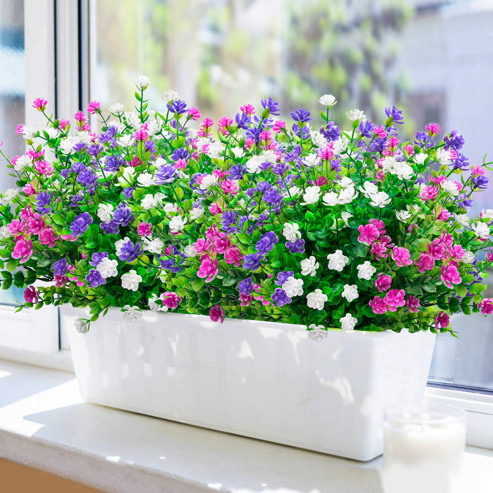 Amazon.de: 12 Bndel Kunstblumen fr Auen, Knstliche Blumen Outdoor  Balkonpflanzen, UV Bestndige Wetterfest Plastikblumen Deko, Knstliche  Blumen fr Balkon Garten Balkonkasten Blumenkasten-Wei Fuchsia Lila
