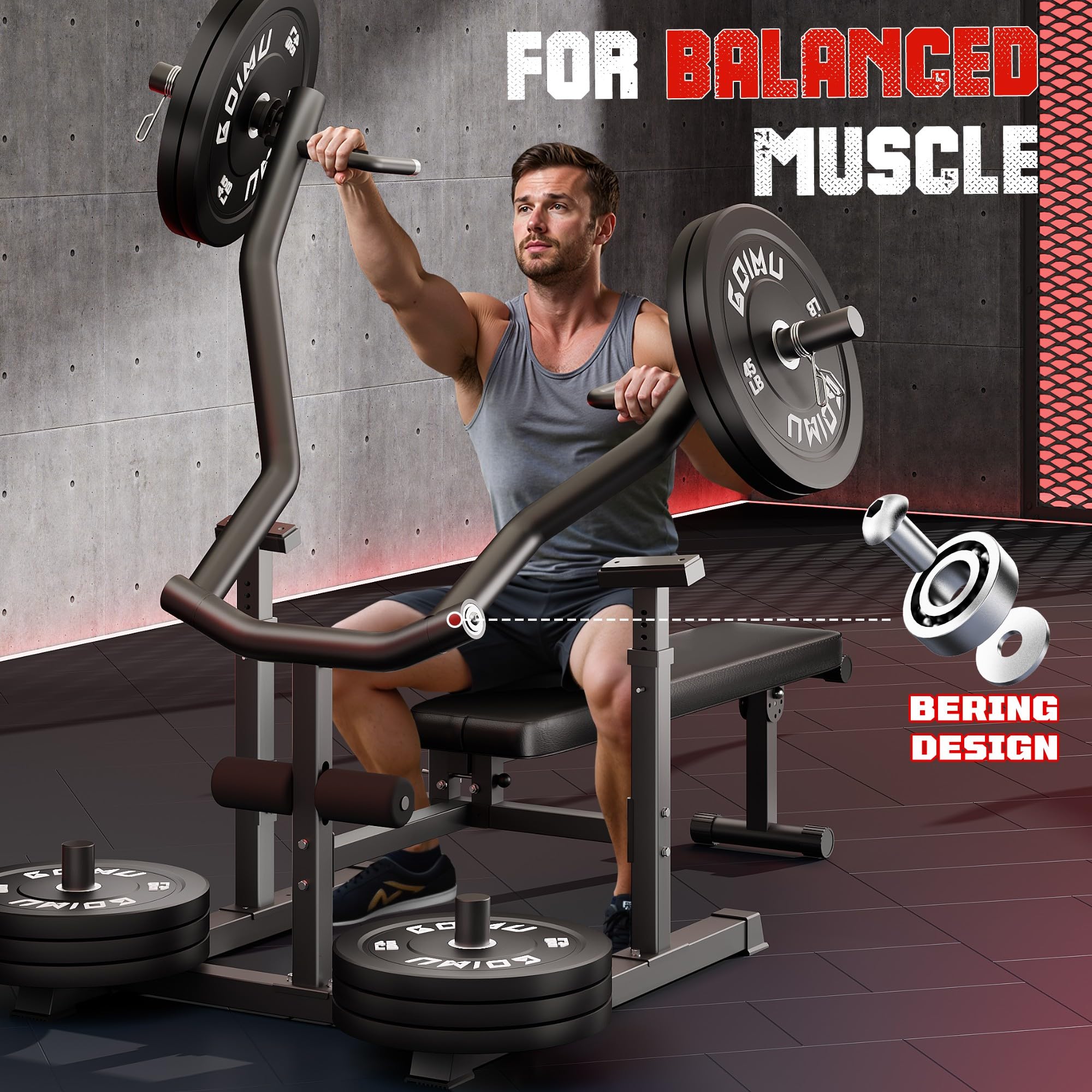 GOIMU Chest Press Machine, Weight Bench Press Machine with Independent Converging Arms, Adjustable Flat Incline Bench Press for Chest, AB Workout Home Gym Equipment?Black?