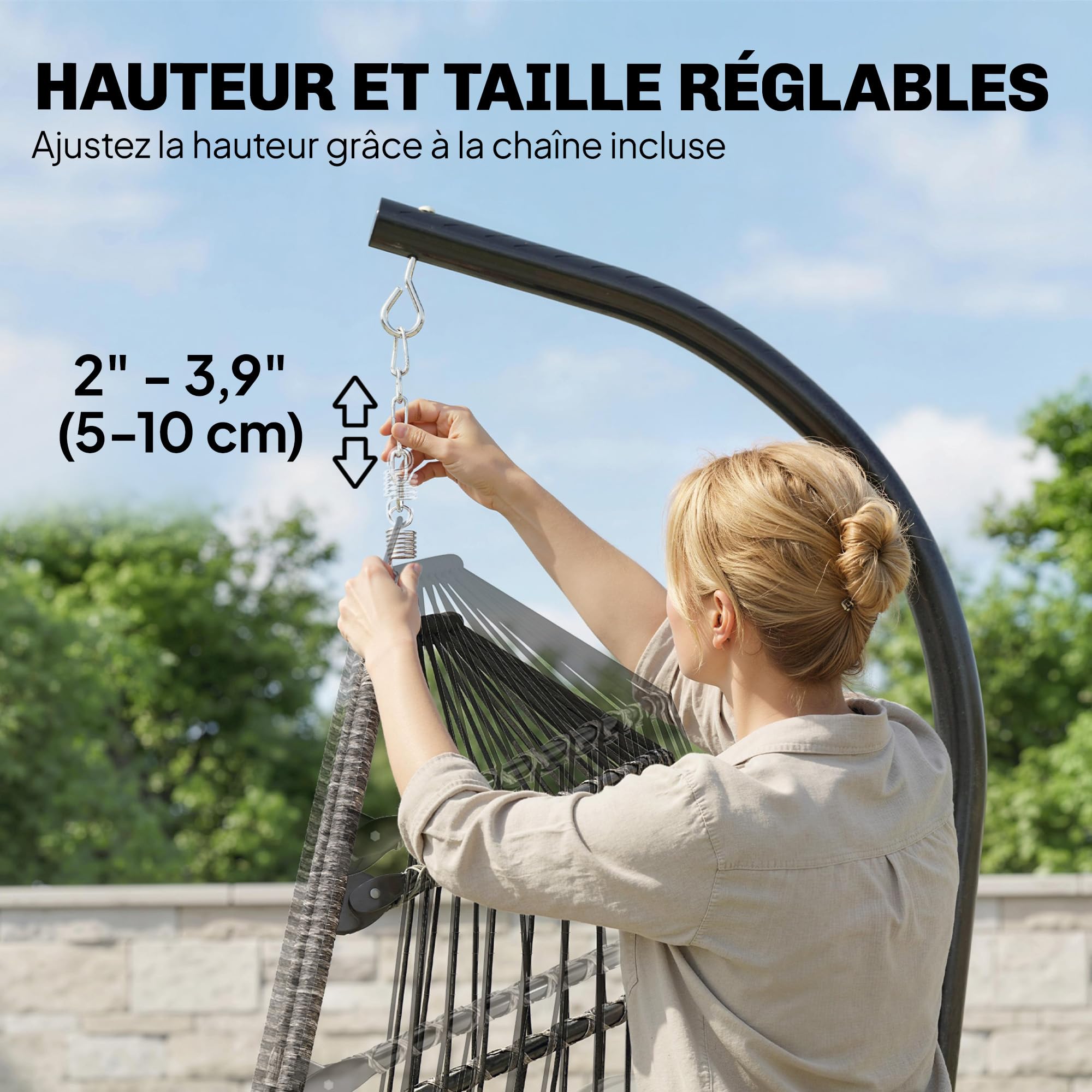 Outsunny Fauteuil Suspendu avec Support, Chaise Suspendue Pliante avec Repose-Pieds rétractable, Coussin Doux et appuie-tête, pour intérieur et extérieur, terrasse ou Jardin, Gris Clair