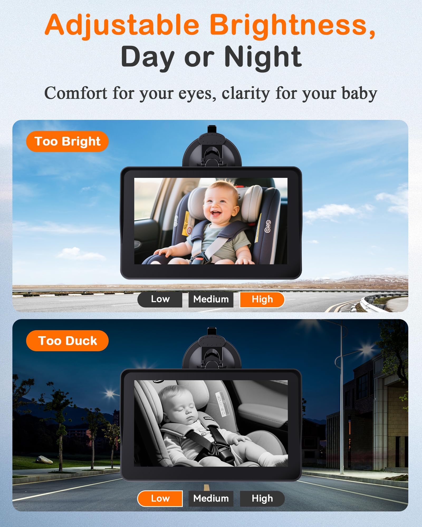 Wkzay 7-calowa kamera samochodowa dla niemowląt: wyświetlacz AHD 1080P z monitorowaniem w czasie rzeczywistym, wyraźny noktowizor, łatwa instalacja, kamera do fotelika samochodowego dla dziecka w