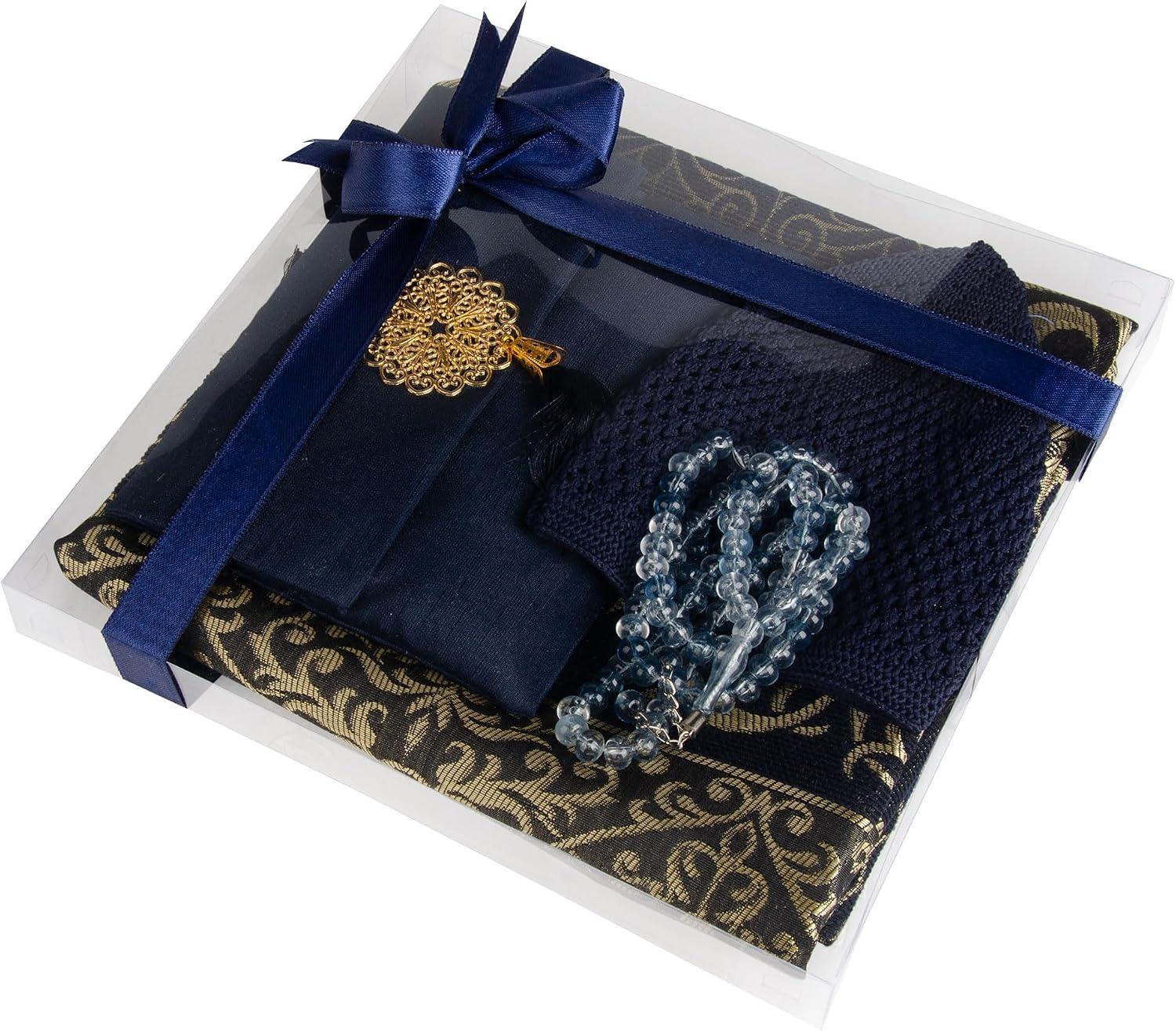 Islamic Prayer Gift Set for Men – Velvet Prayer Mat, Tasbih Beads, Yaseen Book – Muslim Prayer Essentials – Ramadan Eid Gift