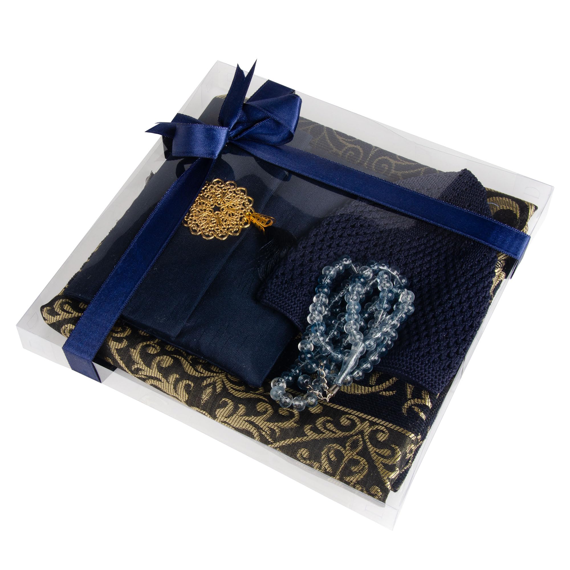 Set regalo di preghiera islamica per uomo, tappetino da preghiera in velluto, perline Tasbih, libro Yaseen - Elementi essenziali per la preghiera musulmana - Regalo per Ramadan Eid