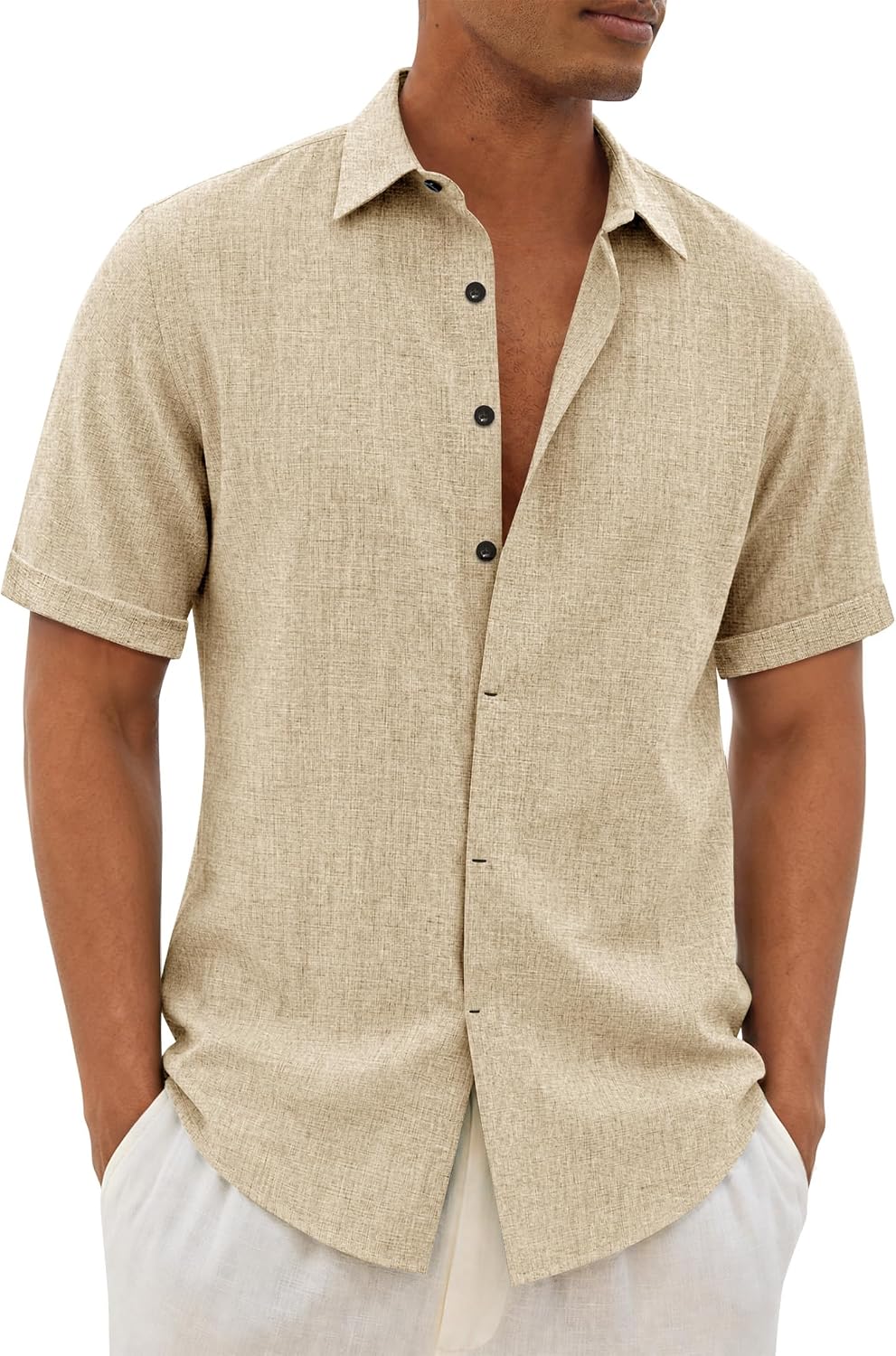 Mens Linen Shirt Short Sleeve Button Down Shirts Casual Summer Tops