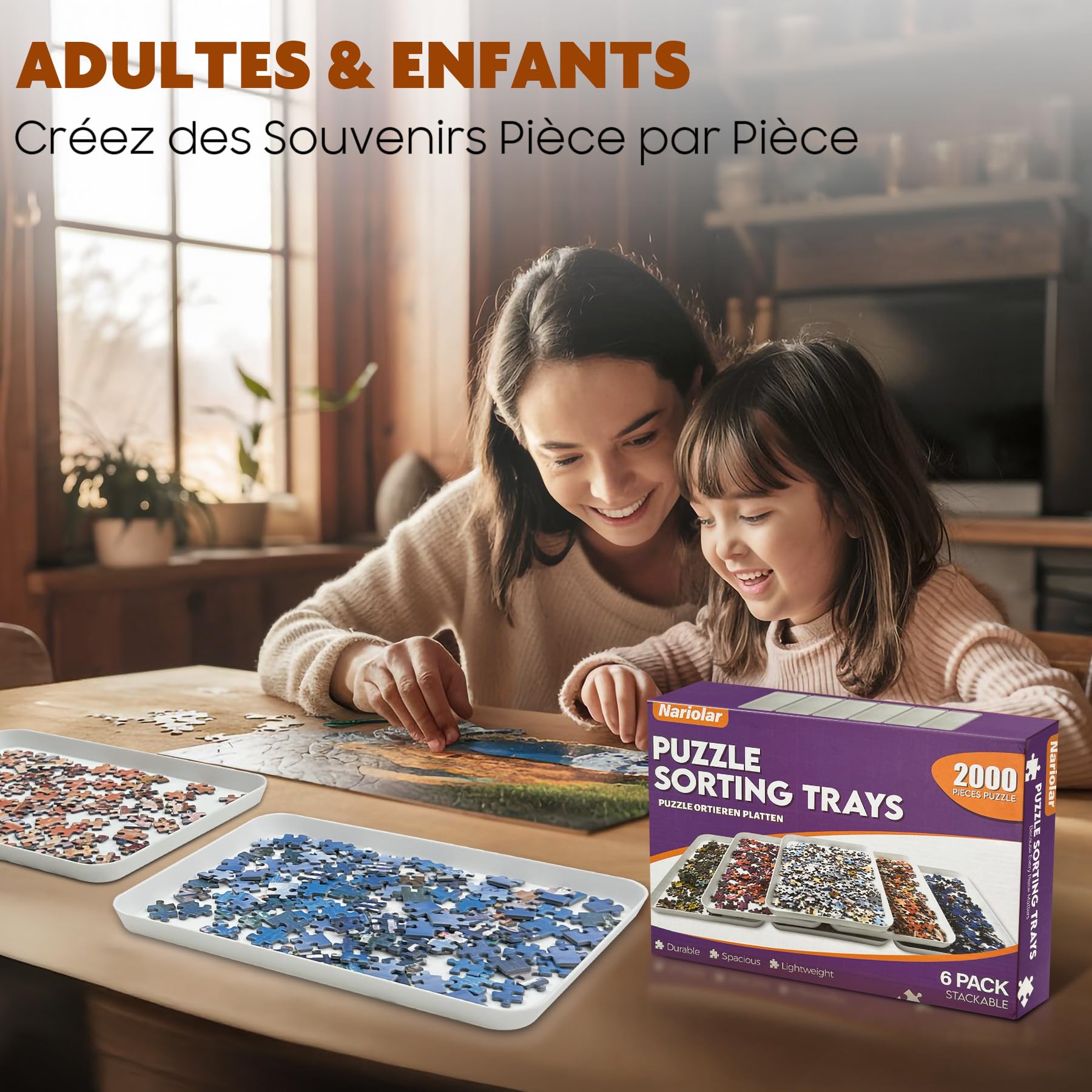 Nariolar 6 Plateaux De Tri Pour Puzzles Empilables – 21 X 29,2 Cm – Capacité Jusqu’à 2000 Pièces – Blanc