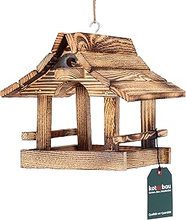 KOTARBAU® Vogelfutterhaus Holz Vogelhaus zum Aufhängen Abgeflammten Vogelhaus 22,5 x 26 cm Vogelfutterspender Wetterfest Vogelhäuschen Vogelfutterstation Futterhaus für Vögel product image
