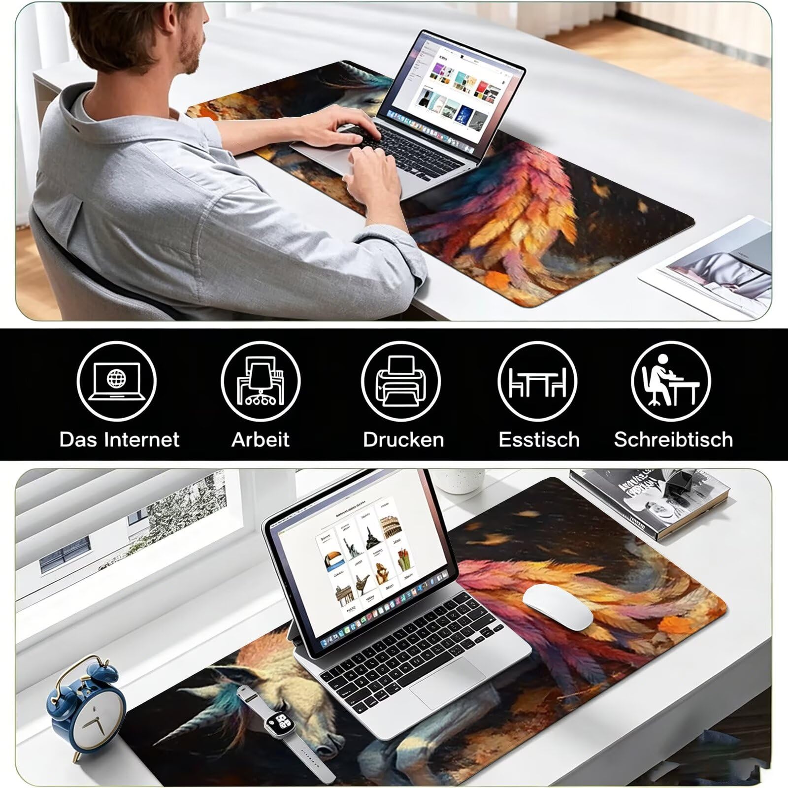 Tappetino Mouse Gaming, 1200x600mm Tappetino Mouse XXL nero 0c0-312 | Mouse Pad Grande, Ottimizzato per i Sensori da Gioco, Migliora Precisione e Velocità, per Mac e PC, Unicorno (2)