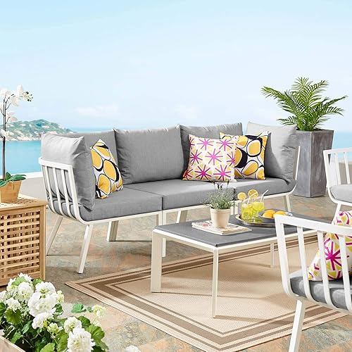 Modway Riverside Outdoor Furniture, 3-Piece Set, White Gray