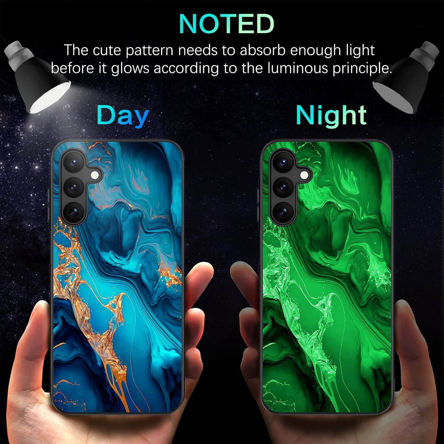 BENTOBEN for Samsung Galaxy A15 5G Case, Slim Fit Glow in The Dark Hybrid Hard PC Soft TPU Bumper Drop Protective Girls Women Men Phone Cover for Samsung Galaxy A15 5G, Blue Marble/Gold Z671-Blue Marble/Gold image 2 of 9 B0CXPLKWQJ