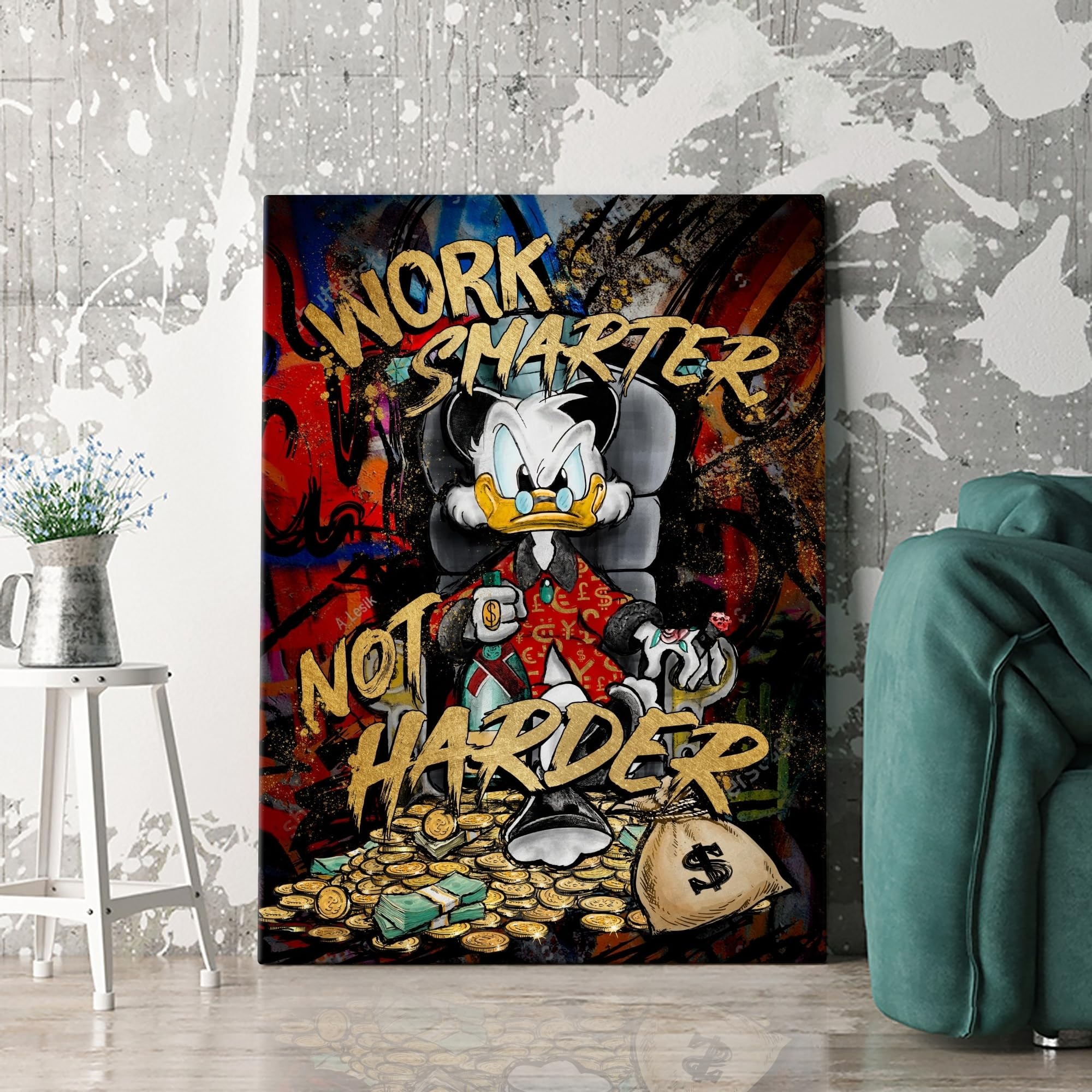 Artmazing Dagobert Bild bunt | Bild Dagobert | S-Art Bilder | Dagobert Bilder Modern | Coole Wandbilder Wohnzimmer | Wandbild Dagobert Deko XXL | Bild Leinwand XXL | Buntes Poster für Wand