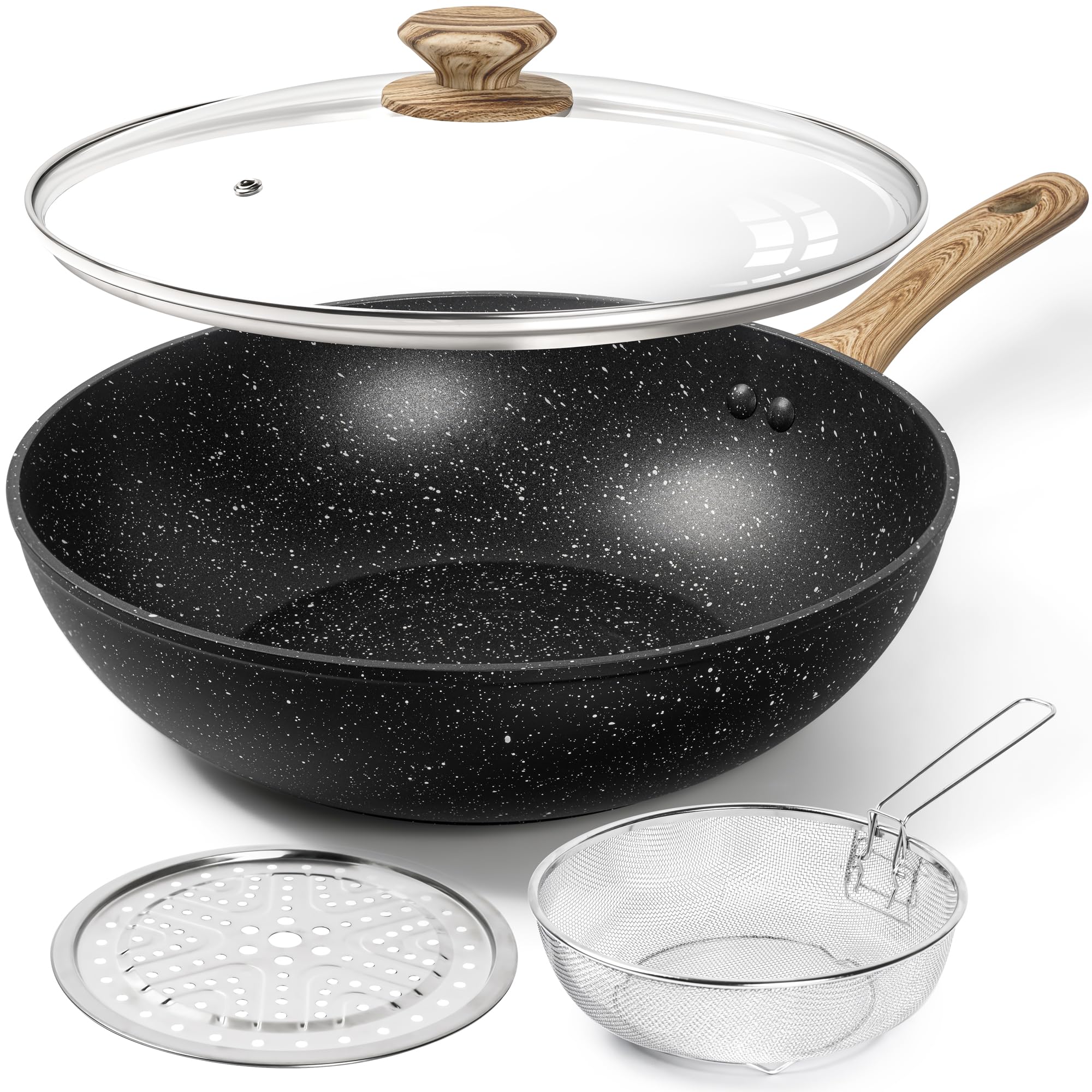 MICHELANGELO 12 Inch Wok Set with Steamer and Fryer Basket