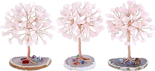 Miniatura 3 de Jovivi Árbol de cristal de cuarzo rosa natural curativo con base cuadrada de resina, alambre de cobre, árbol de dinero bonsái de cristal para