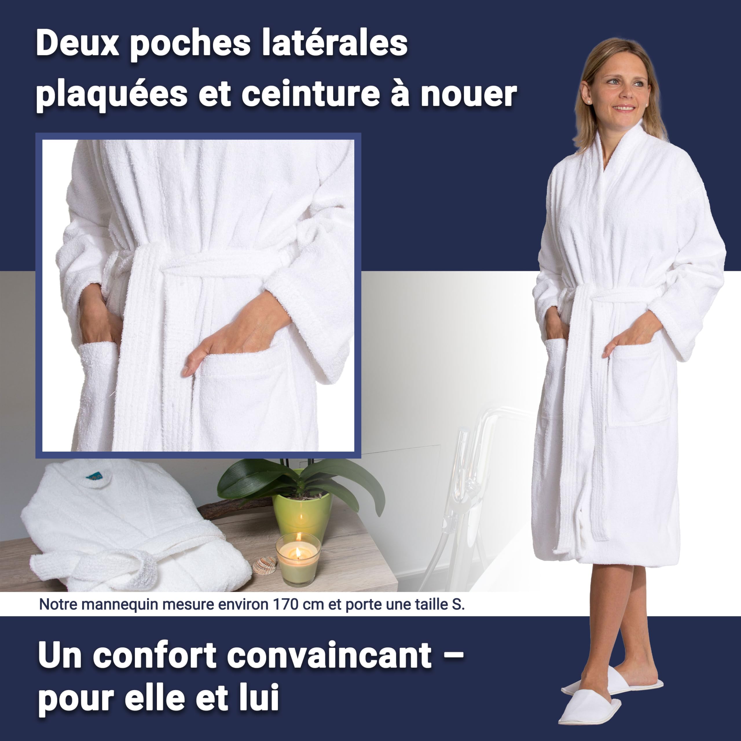 ZOLLNER Peignoir de bain en blanc - doux pour la peau et super absorbant - pour femmes et hommes - coton - taille S-6XL - lavable à 95°C - qualité hôtel - certifié Oeko Tex®, 019