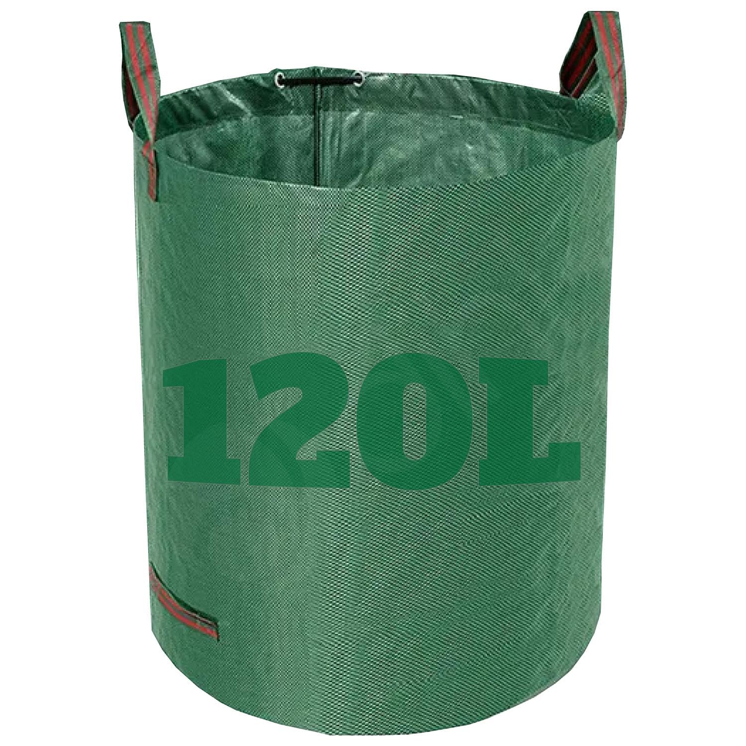Dihl Litre Heavy Duty Garden Waste Bags, Reusable Rubbish Sacks with Upper and Side Handles, Green, Woven Polypropylene. For Waste, Grass, Leaves and More (Pack of 1, 120, litres)