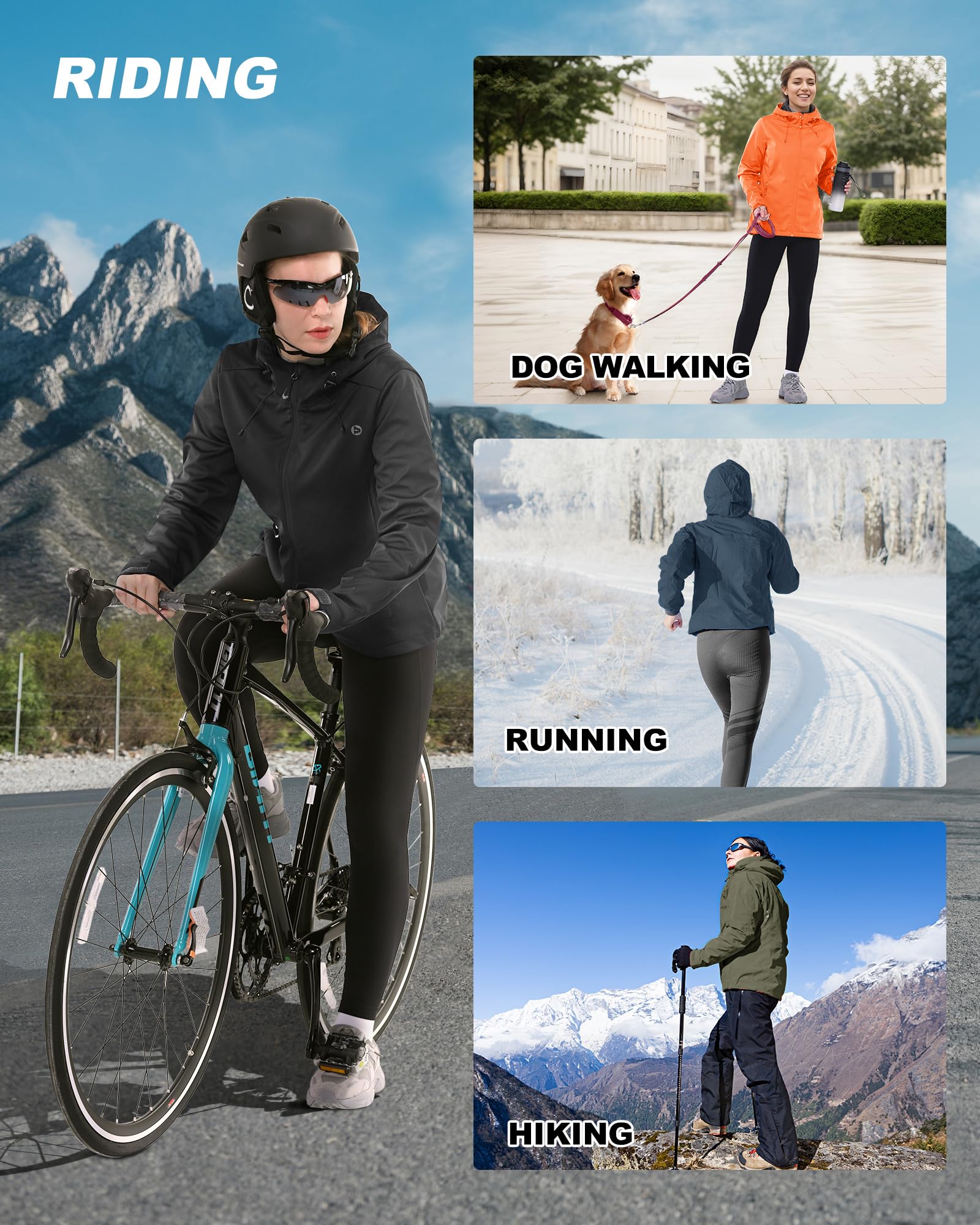 Outdoor Ventures Chaqueta softshell impermeable para mujer, chaqueta de entretiempo con capucha, ligera chaqueta deportiva para ciclismo, senderismo