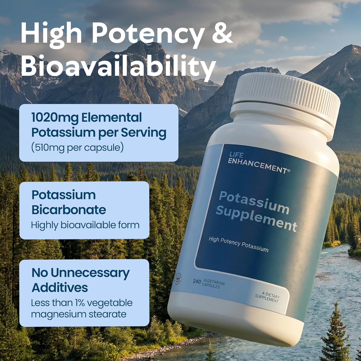 Life Enhancement High Potency 1020 mg Potassium Supplement for Muscle, Brain & Bone Health - No Additives High Absorption Elemental Potassium Supplement, Made in USA (240 Capsules – 120 Servings) - Image 7