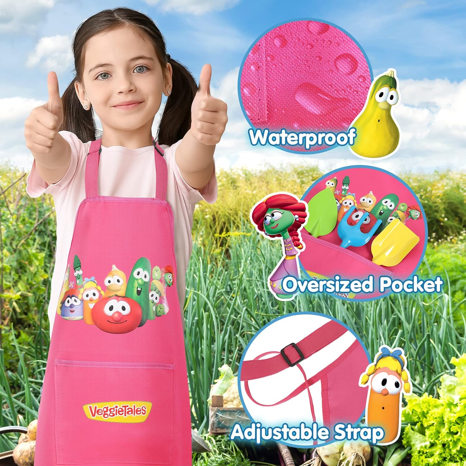 VeggieTales Kids Gardening Set with Kids Shovel, Watering Can, 16 PCS Garden Tool for Kids Include Waterproof Apron & Sun Hat, Outdoor Indoor Toys Easter Gift for Boys Girls(Pink) : Toys & Games