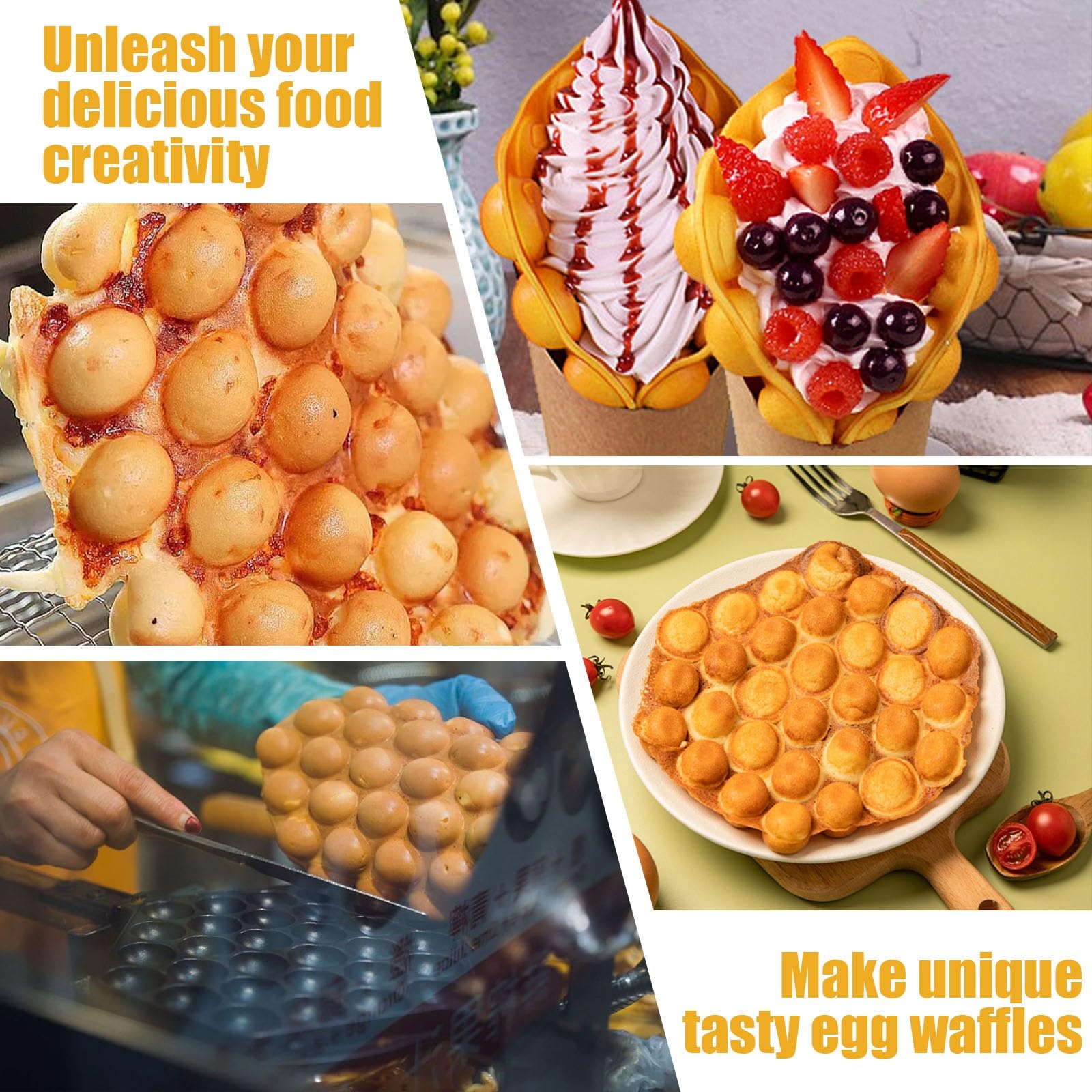 Puff Waffle Maker Gofrera Profesional, Bubble Waffle Maker Doble Cabeza, Acero Inoxidable Y Calentamiento Rápido, Perfecta Para Café, Street Food Y Restaurantes(Single pot)