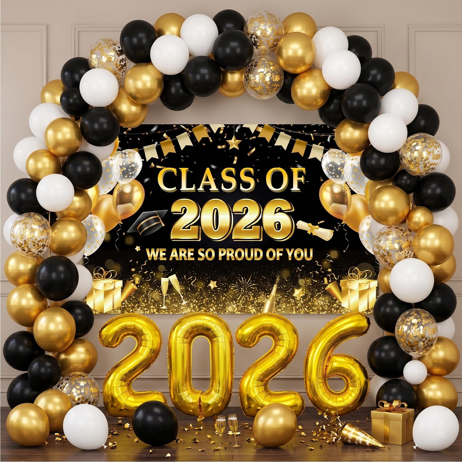 Luvart Graduation Decorations Congratulations Backdrop - Graduation Congratulations Leavers Class of 2026 Decorations, Backdrop Balloons Ribbon DΓ©cor