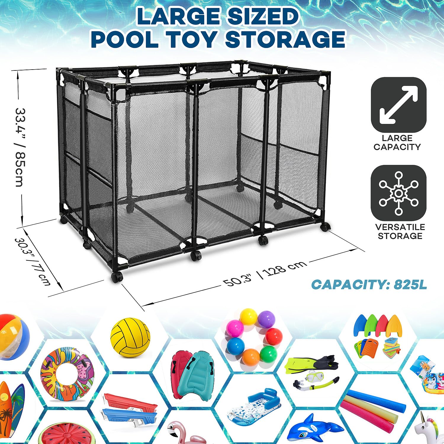 Pool Float Storage Organizer for Pool Noodles Floats Inflatables Towels - Ultimate Outdoor Pool Toy Storage Bin - XXL Black HDuty Metal - Pool Float Holder - Pool Storage Bin For Easy Poolside Cleanup