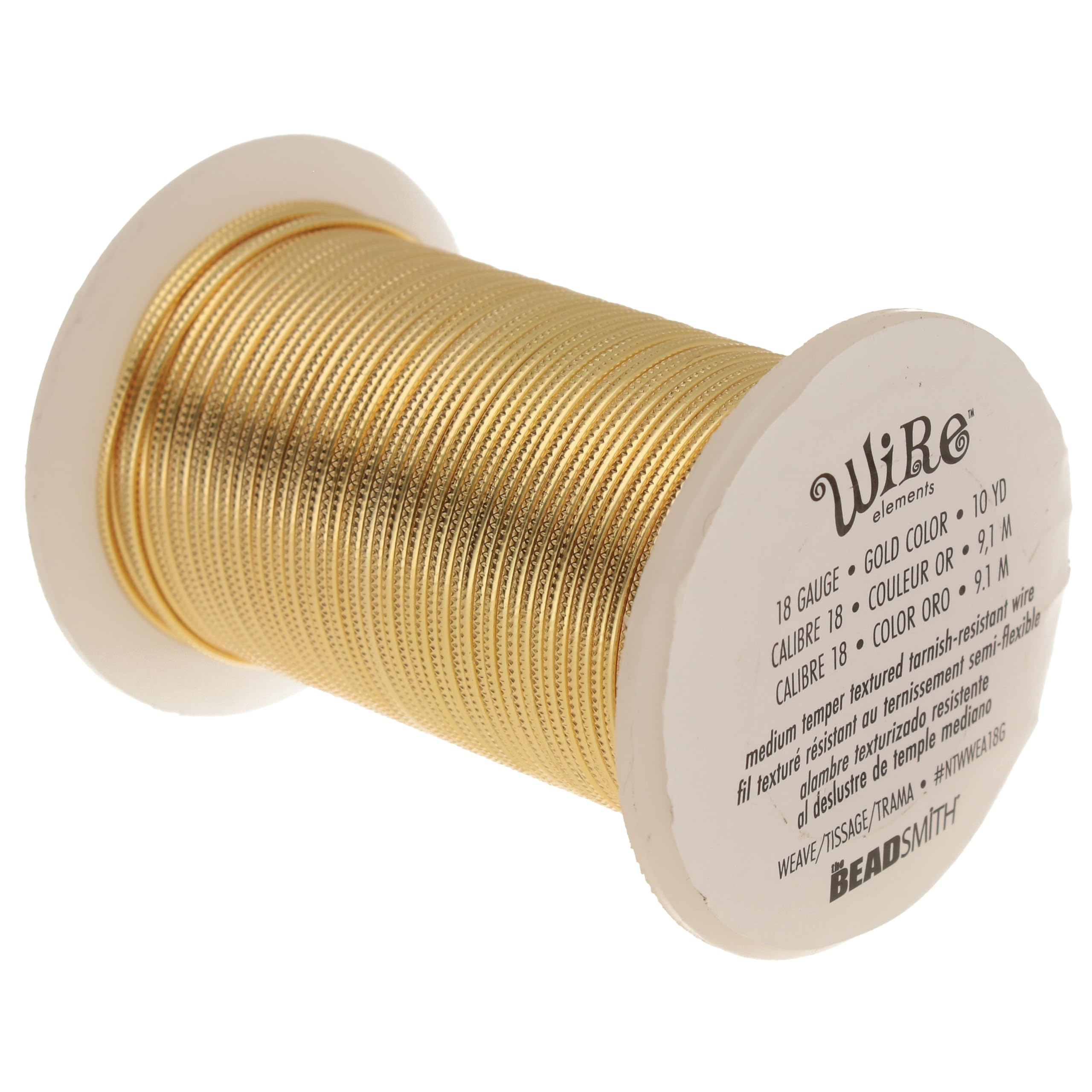 The Beadsmith Textured Jewelry Wire - Weave Texture, Gold Color, 18-Gauge, 10 Yards, Half-Round Semi-Flexible Wire, Medium Temper