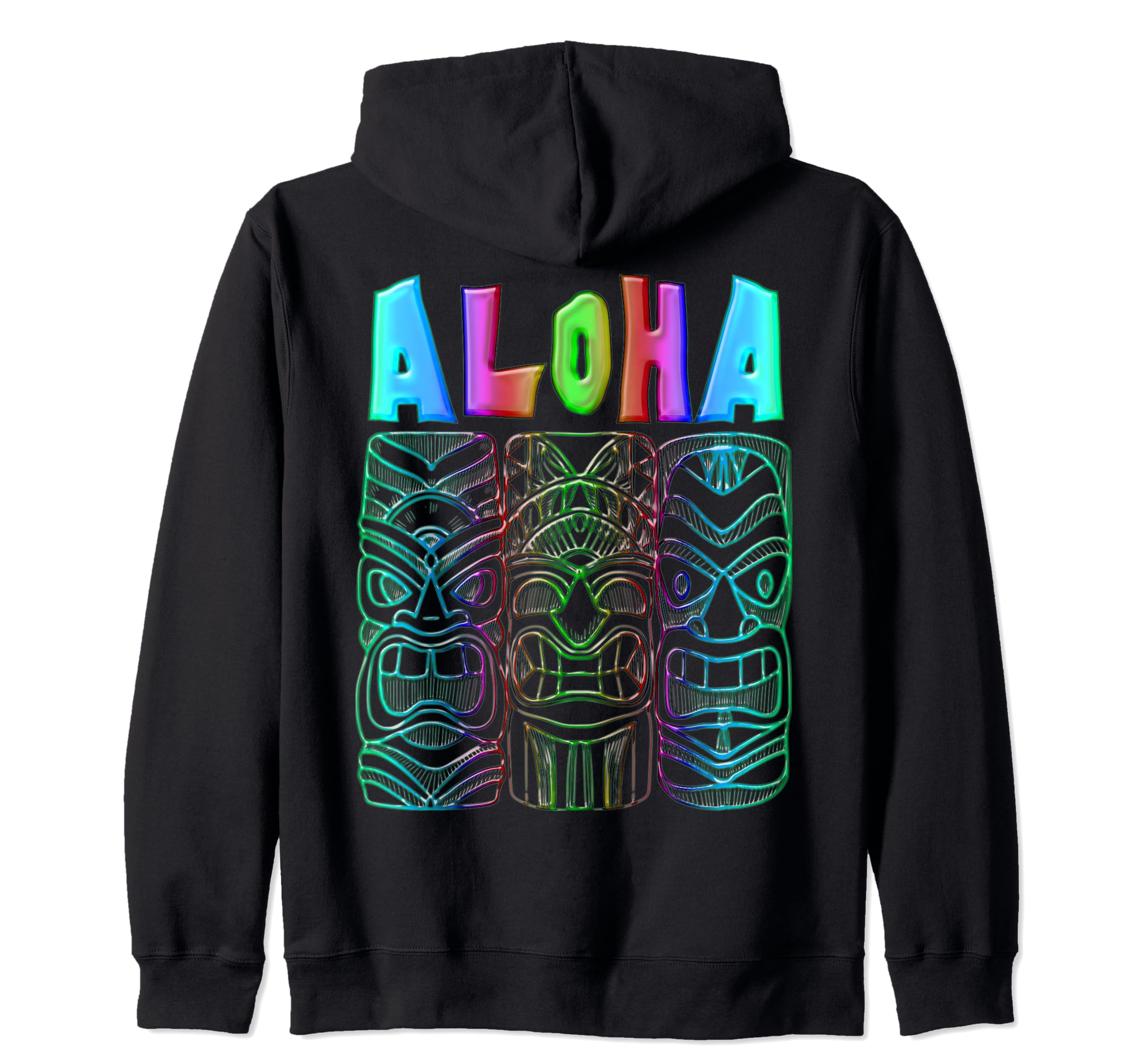 TIKI Ancestor God Figures - ALOHA 2 - Fan Fun Zip Hoodie, Black - Image 2