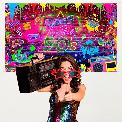 Miniatura 3 de Mocsicka Pancarta temática de los años 90, telón de fondo de graffiti de hip hop, fondo de pancarta de regreso a los años 90, decoraciones de fiesta