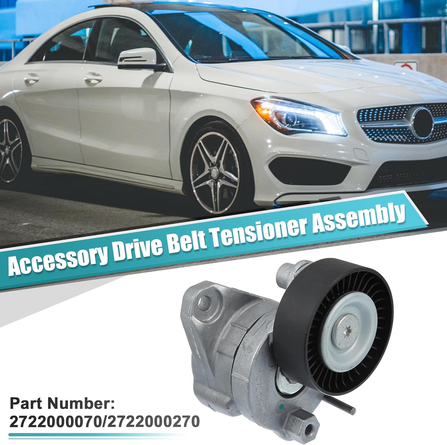 X AUTOHAUX Accessory Drive Belt Tensioner Assembly w/V-belt Idler Pulley for Mercedes-Benz C300 C350 E350 No.2722021019/2722021419 Serpentine Tensioner Automatic Belt Drive Tensioner